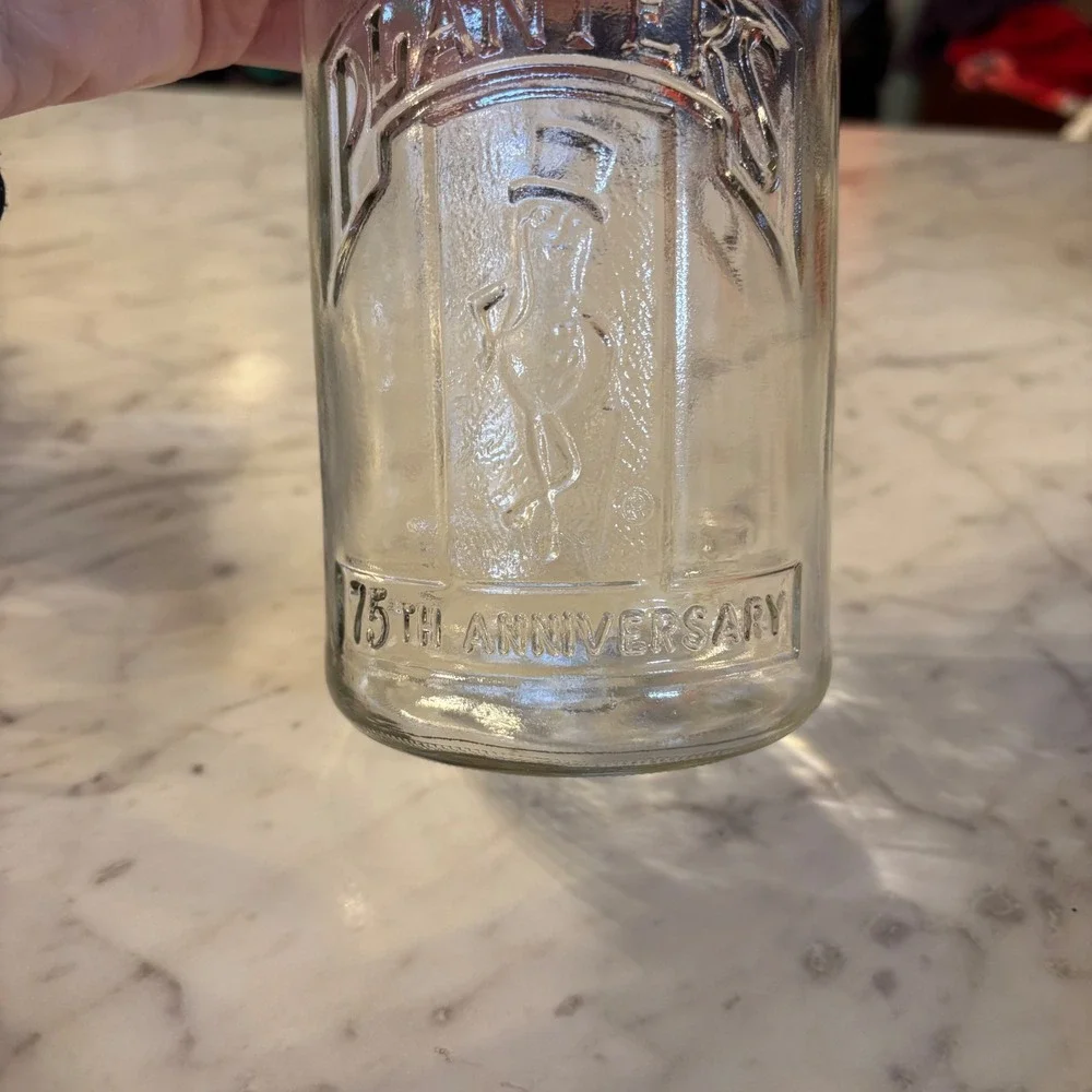 Planters‎ 75th Anniversary Peanut Jar Glass Mr Peanut Collectible Vintage
